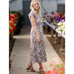 Hayden Los Angeles Leopard Animal Print Dress Ruffle SZ‎ 3X Tiered Maxi Midi